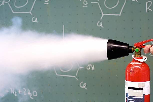 CO2 fire extinguishers in use